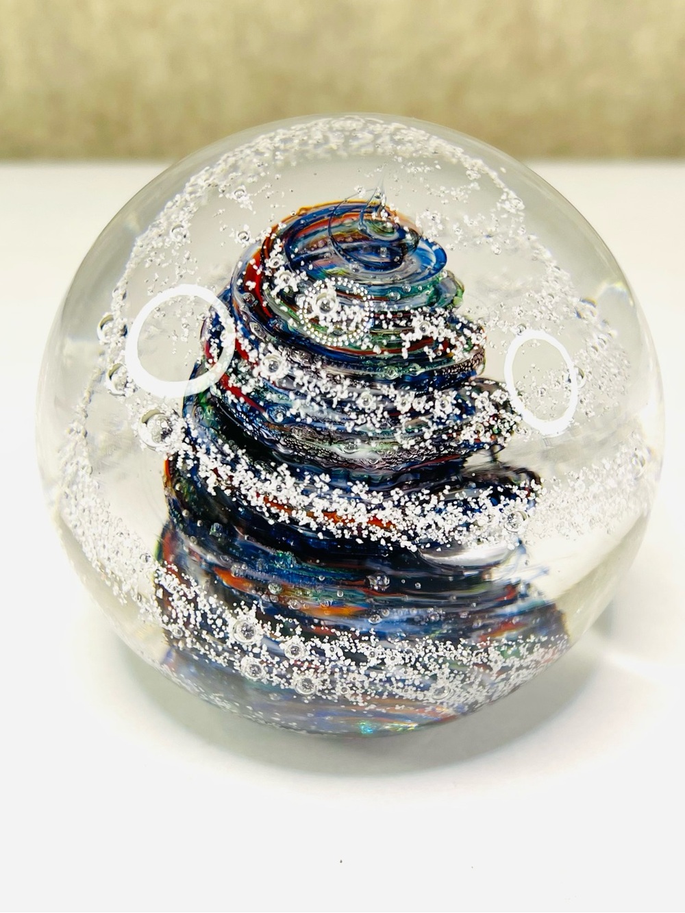 This winter storm snowstorm Tasmanian Devil hand-made blown art glass paperweigh